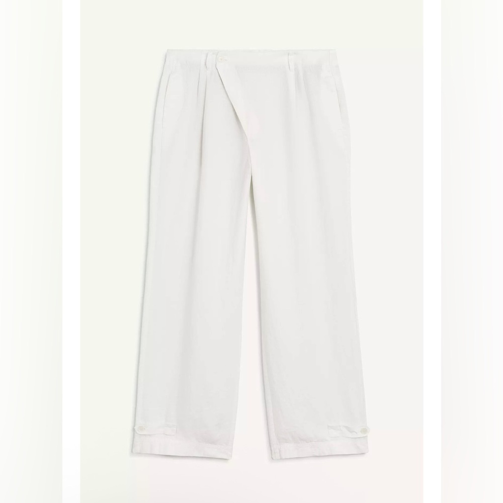 ZARA Men’s L White Linen CRSSD PNT crossover button fly Pants NWT